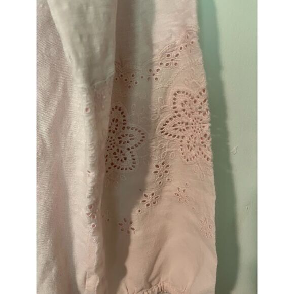 Talbots Cottagecore Bohochic Casual Lt Pink Open Embroidery 3/4 Sleeve Top Sz M - Picture 3 of 5